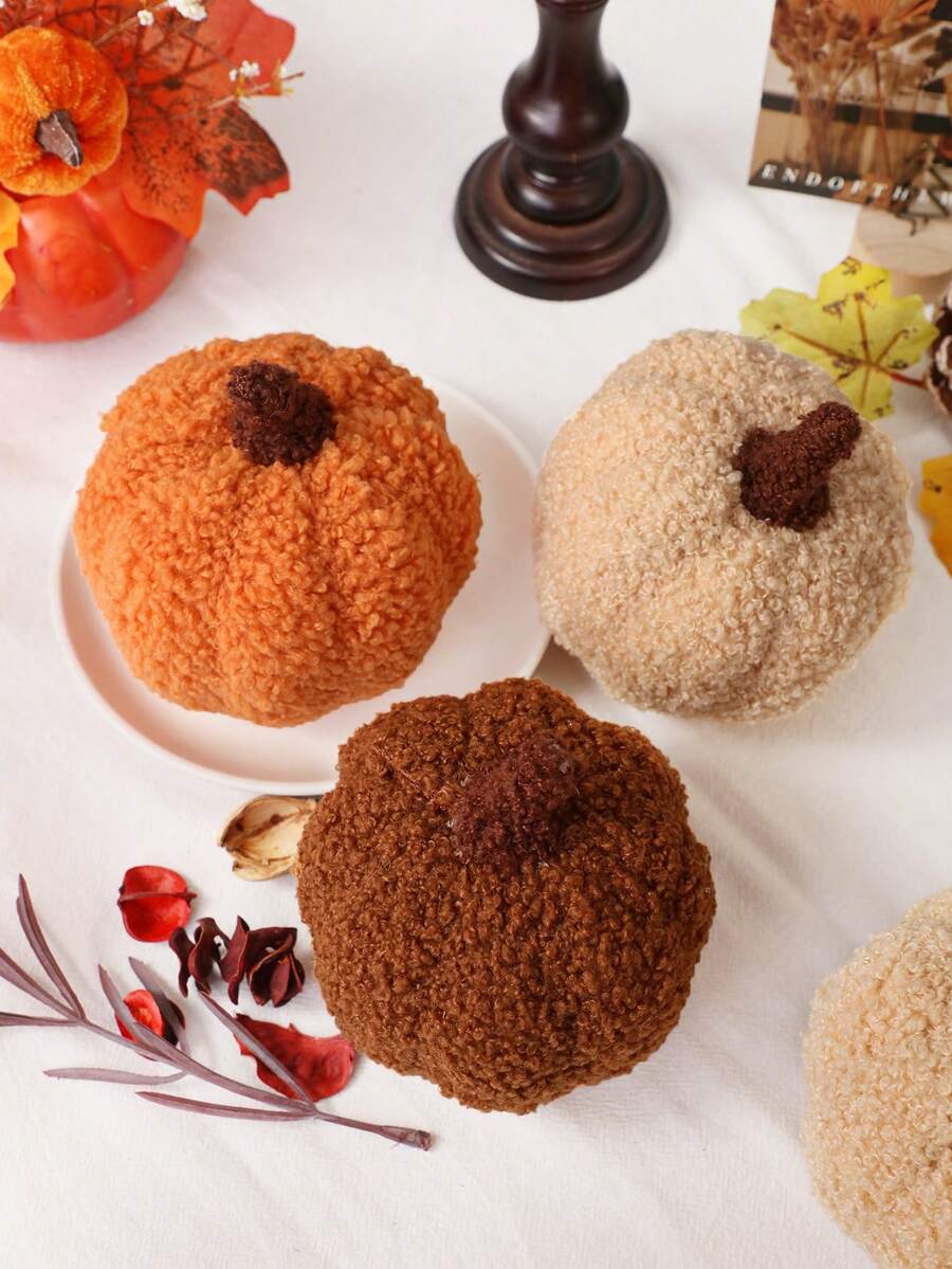 8pcs Mini Velvet Artificial Pumpkin Decor, Foam Core, Thick Velvet Fabric Exterior, Suitable For Autumn Atmosphere Decoration, Thanksgiving Harvest Backdrop, Birthday Party Tabletop Decor, Dining Table Centerpiece, Autumn Home Decor, Halloween Party - Multicolor-a - View 1