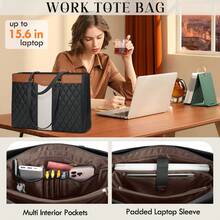 NEWHEY Premium Leather Laptop Tote Set For Women: 15.6 Inch Professional Work Bag With Detachable Clutch. Multi-Functional Computer Briefcase & Purse For Office, Teacher, And Business Travel. - 黑色拼棕色 - 查看 2