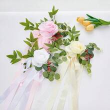 Set Of 4 Wedding Aisle Decorations Pew Flowers For Wedding Ceremony Party Chair Decor With Artificial Flowers Eucalyptus And Ribbons