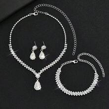 1 Set Fashionable Minimalist Sparkling Rhinestone Necklace, Earrings And Bracelet 3 PiecesJewelry Set, Suitable For Women's Party And Daily Wear