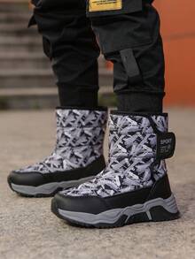 1 Pair Snow Boots, Thermal Lined, Thick Shoes For Boy & Girl, Suitable For Autumn/Winter Outdoor Travel, Warm Teenage Hiking Trekking Shoes, Anti-Slip, Water-Resistant, Black Plaid