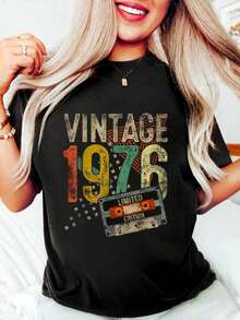 100% Cotton T Shirts Vintage 1976 49th Birthday Gifts 49 Year Old T-Shirt Breathable & Comfort Fit Tee Women,Short Sleeve Crew Neck Top For All Seasons,Graphic Tees Women Tops - màu đen - Xem 1