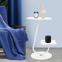 Mesa de centro color crema, mesa auxiliar de 2 niveles de 40 cm con estante, mesa auxiliar compacta para sala de estar, pequeña pieza decorativa para dormitorio, balcón y salón, estilo escandinavo moderno, ligera y estable.