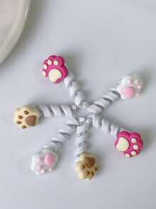 2pcs Cute Cat Paw Resin Material Cable Winder, Protective Anti-Bending Anti-Dirt, Suitable For