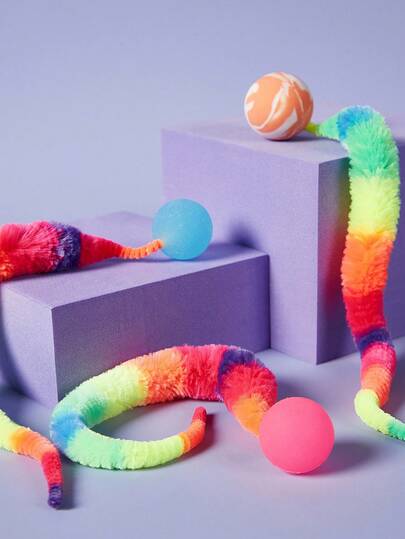 PETSIN 2pcs Magic Worm Cat Toys - Interactive Indoor Play Balls For Cats Durable Polyester Pet Toys