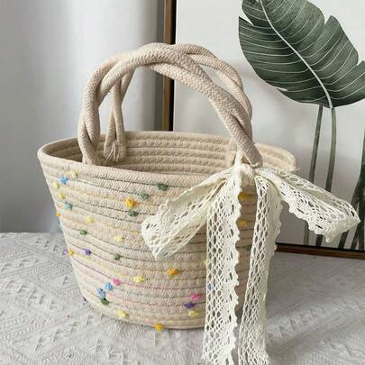 1PC With Floral Lace Ribbon Decoration - Perfect For Weddings, Engagements, Anniversaries, And Bridal Gifts, With Rope Handle