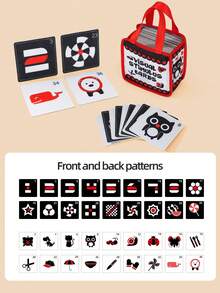 0-12 Months Baby Early Education Handheld Cloth Cards, Black & White/Colorful/Red & Black 3 Classic Contrast Color Geometric Patterns, Basic Symbol Strengthens Visual Focus, Soft Cloth Material, Comes With Simple Storage Bag, Visual Training Tool, Christmas, Halloween, Thanksgiving Gift, Parent-Child Party Cognitive Game (Recommended For 0-6 Months)