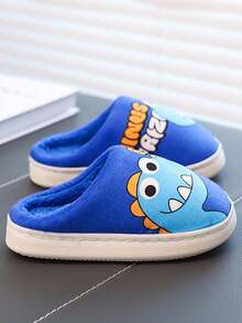 1 Pair Toddler/Kids Cute Dinosaur Print Plush Lined Soft Bottom Indoor Slippers, Suitable For Winter, Unisex