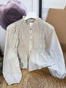 blusa abierta de bonetones, con goma elástica, cuello bolate, nueva colección de otoño  para mujer, equivale para una talla xs/s  . entrega estimada 1-3dias laborable (península) envió gratuito - Beis - Ver 2