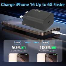 45W 超快充电 USB-C 适配器，配备 3.3 英尺 5A Type-C 数据线，黑色手机充电器，兼容三星 Galaxy S24、S23、S22 Ultra、S24+、S23+、Z Flip 6、Z Fold 6、Tab S9、Tab S8 Ultra、Pixel 9，支持 Nano 快充 - 英規插(220-240V) - 查看 6