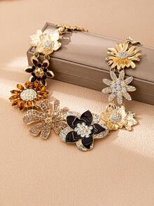 OABE 1pc Vintage Exaggerated Maximalist Floral Rhinestone Necklace, Charming Women's Necklace Suitable For Party, Banquet, Holiday, Wedding - Multicolor - View 4