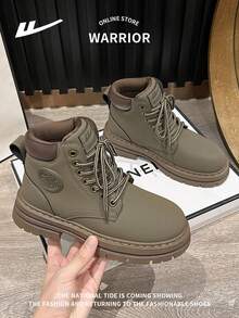 WARRIOR 1 Pair Unisex Outdoor Lace-Up Boots, Fashion Comfortable Leather Waterproof Durable Non-Slip High-Top Travel Hiking Work Boots, Couple Shoes