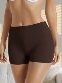 女士安全内裤，无痕内裤，冰丝短裤，防走光透气柔软亲肤三角裤，舒适内衣 - 棕色 - 查看 3