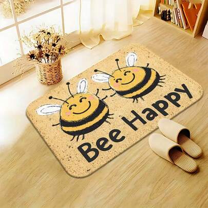1pc  Cute Bee Pattern HD Printed Door Mat, Non-Slip Bathroom Floor Mats, Microfiber Absorbent Machine Washable Polyester Rug For Bedroom, Living Room Entrance Carpet, Camping Picnic Rugs, Yoga Mat. For Birthday Anniversaries, Valentine's Day, Thanksgiving, Christmas, Halloween, Wedding, New Year Gifts. Ideal Gifts For Her, Him, Family Members, Boyfriends, Girlfriends, Fathers, Mothers, Lovers, Daughters, Sons, Grandfathers, Grandmothers, Friends, Classmates, And Pets. Suitable For Car, Bedroom, Living Room, Office, Bedroom Decor, Indoor And Outdoor Decorative Mat, Fall Decor, Fall Decorations For Home, Christmas Party Theme Mat, Christmas Decor, Office Decoration.
