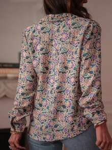 新款女式衬衫休闲波西米亚花卉四季长袖衬衫 - 多色印花纽扣优雅衬衫，适合日常休闲穿着、度假、正式场合、通勤、百搭，设计优雅， - 彩色 - 查看 6