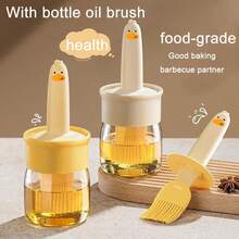 1 pieza Recipiente para pincel de aceite, Pincel de silicona para aceite doméstico con botella, Integrado para panqueques de cocina, Botella de pincel de aceite para barbacoa y horneado