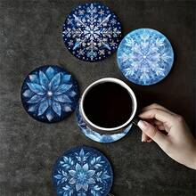 6 piezas/set o 420 piezas/70 sets Posavasos con estampado de mandala de hojas azules, de 10 cm/2 mm de grosor, de goma suave y absorbente, con respaldo de goma, posavasos decorativos para tazas, decoración del hogar, cocina y mesa de comedor