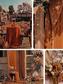 1pc Pleated Cheesecloth Table Runner, Suitable For Wedding, Bridal, Birthday Party Long And Round Dining Table Centerpiece Decor - Orange - View 7
