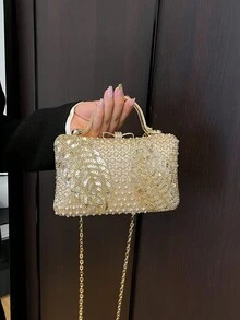 Dedoo 新款镶钻闪亮晚宴手拿包，带流苏装饰，女士礼物，适合派对、婚礼、宴会等场合 - 金色 - 查看 3