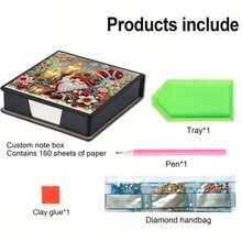 5D Diamant Malerei Set - Weihnachtselement Notizbuch Memo Box - Einzigartiges handgemachtes Geschenk, Diamant Kunst Set, asymmetrische runde Form, einzigartiges handgemachtes Geschenk für Büro und Schreibtisch Zuhause