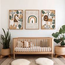 Vibrant Bohemian Animal Art Print - Unframed Lion And Giraffe Posters On Canvas For Kids' Room, Bedroom, Office, Living Room, Autumn And Winter Decor - Ink Artwork For Indoor Use - Multicolor - View 1