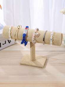 1pc Elegant Faux Linen Beige T-Shape Bracelet Display Stand - Desktop Jewelry Holder, Suitable For Retail Display Cases, No Power Needed, Sturdy Plastic Base, Great For Necklaces, Bracelets And Watches, Watch Stand | Soft Velvet Covered, Suitable For Women, Multi-Functional Desktop Organizer Rack, Non-Electric - Fits Various Installation Types Of Other Material Oval Jewelry Tower