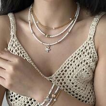 1 Set Multi-Layer Starfish Shell Necklace - Stackable Beach Jewelry, Summer Seaside, Dainty Beaded, Vacation Gift For Women - Vàng - Xem 3
