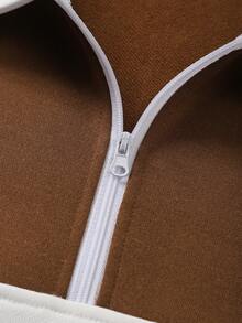 Men's Letter Print Patchwork Pullover Quarter Zip Sweatshirt, Casual Loose Fit Crew Neck Long Sleeve Sweatshirt, Fashionable Spring/Autumn Lightweight Top