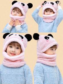 3/1 件帽子手套套装，防风防寒加厚保暖熊猫形毛绒帽子和针织手套。 - 彩色 - 查看 8