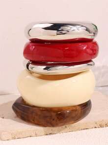 Fashionable Vintage Metal & Resin Layered Bangle Bracelet, Asymmetrical Thick Geometric Bracelet, New Jewelry For Women In Autumn/Winter