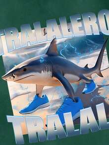 Tween男孩 Tralalero Tralala 運動鞋，四足鯊魚 AI 圖案，休閒百搭寬鬆運動街頭風，棉墊舒適長袖上衣運動衫 - 墨綠色 - 查看 3