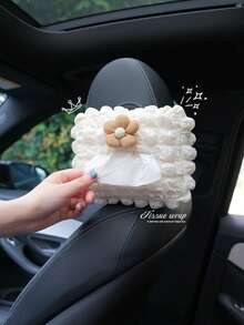 Puff Flower Car Tissue Box, Adhesive-Free Hanging Style Cute Car Interior Tissue Box, Desktop & Car Dual-Use Puff Pattern Tissue Box (Tissue Not Included)