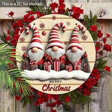 2D Flat, 19.99cm Artificial Regenerated Wood Christmas Elf Wall Decor - 3 Christmas Gnomes, Poinsettia & Snowflake Pattern, Merry Christmas Text, Classic Holiday Home Decor, Indoor/Outdoor, Rustic Christmas Decoration, Handmade Craft, 2D Flat Christmas Decorations Room Decor