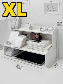 1 Peça Prateleira Dupla de Mesa Suporte de Exibição Multifuncional, Rack de Armazenamento de Cosméticos, Escritório, Dormitório, Caixa de Armazenamento de Papelaria Multifuncional, Cômoda, Adequado para Armazenamento de Quarto e Banheiro, Estilo Feminino, Branco Leitoso. Dia de Natal