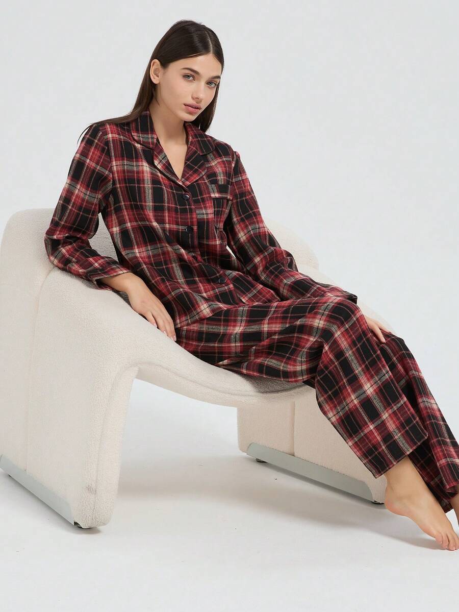 新款女士时尚休闲睡衣套装，加厚款，适合冬季穿着 - 玫瑰紅 - 查看 1