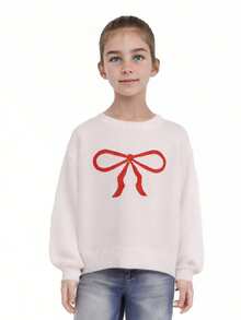Mommy And Me Matching Outfits Bow Pattern Long Sleeve Round Neck Knitwear Fall Winter Sweaters - White - View 6