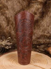 2 PC PU Leather Gauntlet Wristband Viking Leather Arm Guard Medieval Armor Bracers Leather Armband Wrist Guards Halloween Cosplay Props