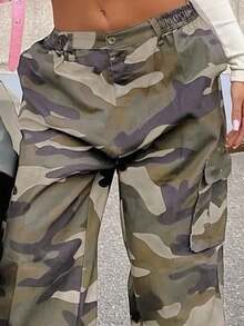 Pantalones Vaqueros Rectos con Estampado Camuflaje - Corte Medio, Diseño Militar y Lavado Clásico - Verde militar - Ver 4
