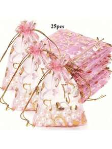 100 件/50 件/20 件月亮和星星欧根纱束口袋 - 适合珠宝、派对礼品 - 多种颜色适合婚礼、情人节和圣诞节