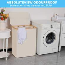 Piorlado Laundry Basket 100L & 160L, Narrow Laundry Hamper With Removable And Washable Inner Bag, Laundry Baskets With Handles For Laundry Room, Bedroom, Bathroom (Beige) - 米色160L - 查看 7