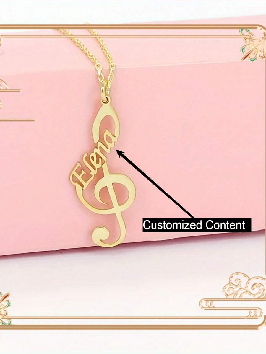 Personalized Music Note Necklace With Name - Stainless Steel Treble Clef Pendant, Suitable For Everyday Wear And Parties, Customized Music Necklace Gift, Classic Design, Exquisite Craftsmanship - Multicolor - View 1