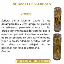 Veladora De Gel Santa Muerte Lluvia De Oro - Obtener Abundancia, Bonos Por Tu Trabajo o Un Nuevo Trabajo - Oración incluida en la veladora. - Dorado - Ver 4