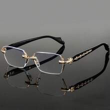 Frameless Transparent Glasses For Women And Men - Fashionable Rectangular Frame With Gold Decoration, Lightweight And Durable, PC Material, Suitable For Fashion And Daily Use, Fashion Glasses |   Elegant Eyewear |   Lightweight Glasses - 金色的 - 查看 1