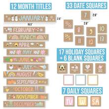 Classroom Calendar Set Bulletin Board Decor – School Calendar For Classroom Elementary & Preschool, Bulletin Board Decorations With Weather Chart & Seasons, Teacher Must Haves - Beige - View 2