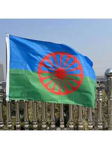 35*59 英寸/1 面旗帜，5.5*8.3 英寸/20 面/20 英尺串旗，罗姆人旗帜，涤纶，单面印刷，适合室内/室外使用 - 非常适合家庭、庭院和花园装饰