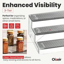 3u2013Tier Expandable Plastic Spice Rack - Adjustable Length, Stability With Non - Skid Shelf, Three Tiers Easy Visibility, Organizer Kitchen Cabinet, Pantry Or Countertop, White - 1-Pack + Clear - View 5