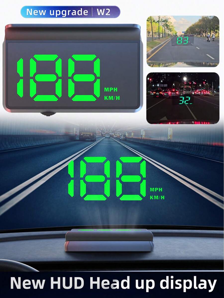 2025 全新升级 GPS HUD 车速表汽车抬头数字速度显示器 KMH MPH 仪表（可切换单位）HUD 大字体数字显示器带绿色背光 USB 即插即用适用于所有车辆汽车摩托艇船舶 - 彩色 - 查看 1