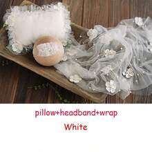 3件套婴儿珍珠襁褓毯、枕头和发带套装，新生儿摄影道具，花卉雪纺襁褓，串珠薄纱，DIY男宝宝/女宝宝摄影配件，网纱背景毯 - 彩色 - 查看 15