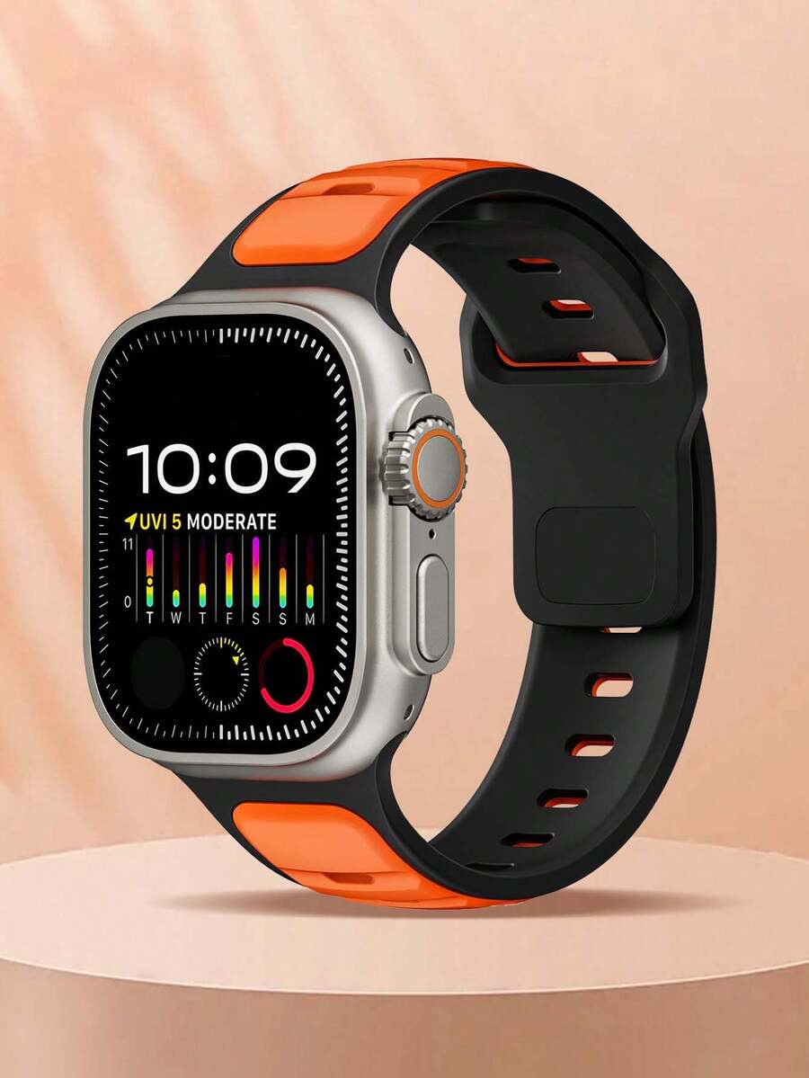 1pc Compatible With Apple Watch Bands, Outdoor Sports Fitness Yoga Waterproof Sweatproof Ultra-Thin Soft 3D Embossed Texture Dual-Color Silicone Strap, Suitable For Apple Watch Ultra/Series 3/2/1/SE/S9/8/7/6/5/4/3/2/1, 38/40/41mm, 42/44/45/46/49mm, Unisex Smartwatch Replacement Accessory