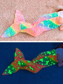 1pc Mermaid Starry Night Glow Sleeping Bag Flannel Glowing Blanket Rainbow Mermaid Soft Comfortable Plush Unicorn Sleep Sack